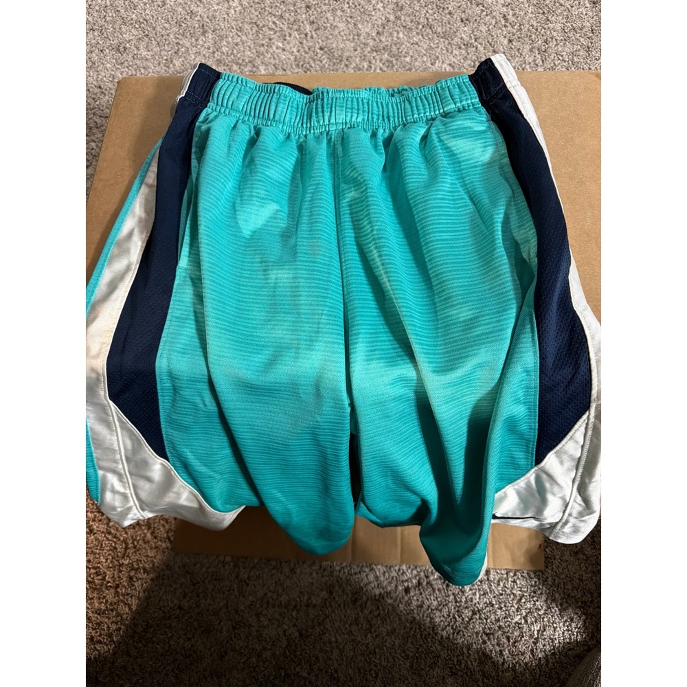 Nike Basketball Shorts Mens Large Teal Navy Blue White Athletic Mesh Gym Swish